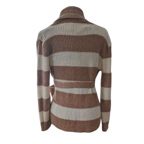 Vintage 70s Sears tan and‎ white striped rainbow cardigan sweater - Picture 6 of 10